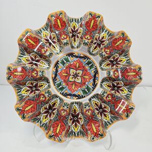 Prepara 10 Slot Taco Carousel Serving Tray Melamine Colorful Talavera Mosaic 12"